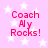 Pink background with white stars and red text reading "Coach My Rocks!" in four identical quadrants.