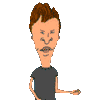 Pixelated cartoon character with brown hair and mustache in gray shirt, shown in three poses against light gray background.