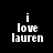 Black background with white pixelated text reading 'i love lauren' arranged in three lines, displayed as a static image across four identical