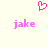 A static pixel art image with a pink heart symbol above two instances of the text 'jake' in lowercase, all on a light cream background.