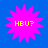 Four identical pink starburst shapes with yellow text "HBU?" on a solid blue background, arranged in a