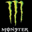 Green and yellow pixelated 'M' symbol with dripping effect above gray blocky text reading 'MONSTER' on black background.
