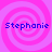 Four identical pixelated spiral patterns in pink and purple hues with the name 'Stephanie' displayed in blue text across each quadrant.