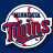 Pixelated circular icon with white and red baseball design on dark blue background, featuring 'Twins' text in stylized red lettering.