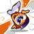 Animated cartoon character with orange skin and purple hair in three poses: holding a sword, giving a thumbs-up, and waving with a heart-shaped eye.