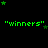 Green pixelated text "winners" with scattered green stars on a black background, animated to shift positions across frames.