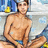 Pixelated image of a shirtless person in blue swim trunks sitting on the edge of a bathtub with text overlays reading "RUB A DUB DUB" and "DANNY'S ABOUT TO GET IN THE TUB."