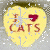 Yellow heart-shaped icon with 'I ❤️ CATS' text, showing pixelated animation frames where the heart's outline shifts slightly between states.