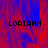 A static image with a red and blue abstract background displaying the text 'LORIANN' in black pixelated letters across three sections.