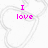 Pixelated pink text reads "I love the way you love me." over faint gray heart outlines on a white background.