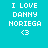six displays the text "I LOVE DANNY NORIEGA" with a heart symbol, each featuring different black background blocks on cyan