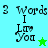 Pixelated text "3 Words I Love You" on a split background with cyan and green sections, featuring two star icons.