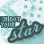 A static pattern of repeated 'star' text in teal script with dark outlines over a light blue and white geometric background, featuring small heart symbols above each star.