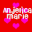 Red background with pink heart shapes and repeated white text "anjelica marie" in pixelated font.