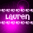 Pixelated purple and black background with repeated white text 'Lauren' in four quadrants, bordered by a pattern of small circular shapes.