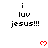 Pixelated text 'i luv jesus!!!' with red heart symbols in a , partially cropped at bottom right