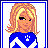 Animated contact sheet of a pixel art character in blue and white cheerleading outfit with blonde hair, showing full-body pose, upper body, legs, and snowflake logo frames.