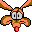 Pixelated cartoon character with orange-brown body, red tongue, and brown head, displaying multiple expressions and text overlays on gray background.