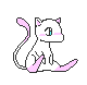 Pixelated white cat with pink accents sits against gray background, eyes and tail position change across frames.