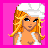 Pixel art contact sheet showing three frames of an animated icon featuring a blonde woman in various poses with pink and white clothing, holding a black handbag with 'FJ' logo, against bright pink background.