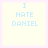 Four identical light yellow squares with blue text reading "I HATE DANIEL" arranged in a on a pale purple background