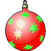 Six pixelated Christmas ornaments hang in two against a gray background, each with star patterns and gradient colors