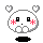 A 3x3 contact sheet of pixel art frames showing a white skull character with red blush marks, black eyes, and heart-shaped accents in various expressions against a gray background.