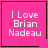 Four pink square with white text "I Love Brian Nadeau" and black borders, each containing a distinct small symbol in the corner