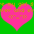 Two identical pink hearts on a green background with yellow text above and smiley faces inside the hearts.