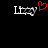 Pixelated text 'Lizzy' with a red heart symbol above the 'y' on the left side, and identical text without the heart on the right side against a black background.