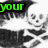 Animated icon with green and red text over grayscale skulls, showing sequential changes in text labels.