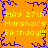 Pixelated orange background with yellow text reading "MAY 27TH Marshall's Birthday!!!" repeated in four quadrants, bordered by blue jagged lines.