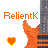 Pixelated buddy icon featuring orange electric guitar with dark fretboard, yellow heart symbol, and 'RelientK' text in two color variations across frames.