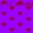 Pixelated purple background with repeating red heart shapes and text reading "I <3 Shelby" in dark red pixel font.