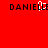 Red background with black pixelated text 'DANIELLE' split into two segments, the left segment featuring a white pixelated heart replacing the 'E' character.