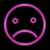 Two pink neon-style sad face icons on black background, one static and one glowing with animated light effect.