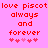 Red pixelated text on pink background reads 'love piscot love piscot always and forever' with heart symbols below, animated to shift colors.