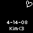 Pixelated white heart symbol above two identical text blocks reading '4-14-08 Kim<3' on black background.