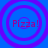 Four identical circular icons with purple concentric rings on a blue background, each containing red text reading "Pizza!".
