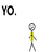 Animated contact sheet of a stick figure icon with text "YO. my chain hang LOW." showing frame-by-frame animation changes in the character's pose and underline styling.