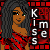A 5x5 contact sheet of a pixel-art animated icon featuring a woman with long dark hair and red clothing against a red brick background, with the word "Kiss" repeated vertically on each frame.