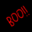 A pixelated image with red and white text on black and gray backgrounds, displaying phrases like "BOOM!", "DID I", and "SCARE YOU??".