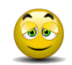 Animated yellow cartoon face with green eyes and black eyebrows showing sequential expression changes from smiling to wide-eyed surprise, then returning to neutral.