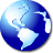 Pixelated blue and white globe icon showing North America and parts of South America, with visible pixelation and gradient shading.