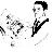 Pixelated black-and-white static icon showing a stylized human figure with dark hair and facial features, partially obscured by pixelation artifacts on the left side.