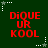 Red pixelated text "Dique UR KOOL" on dark green background with white and gray star-shaped icons and dotted lines.