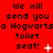 Red background with repeated black text "We will send you a Hogwarts toilet seat!" and varying white symbols.