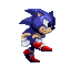 Six pixelated Sonic the Hedgehog frames in running poses with red shoes, white gloves, and blue fur against a gray background.