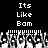 Black background with white pixelated text reading "Its Like Bom" repeated twice, above a grayscale crowd of raised hands and faces.