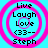 Four identical circular icons with pink concentric rings on a cyan background, each containing text and symbols.